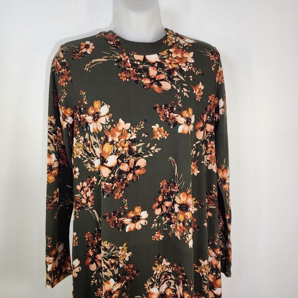 Reborn J Women Maxi Dress Size Small Green Floral Long Sleeve Stretch Shift Long - Picture 3 of 7